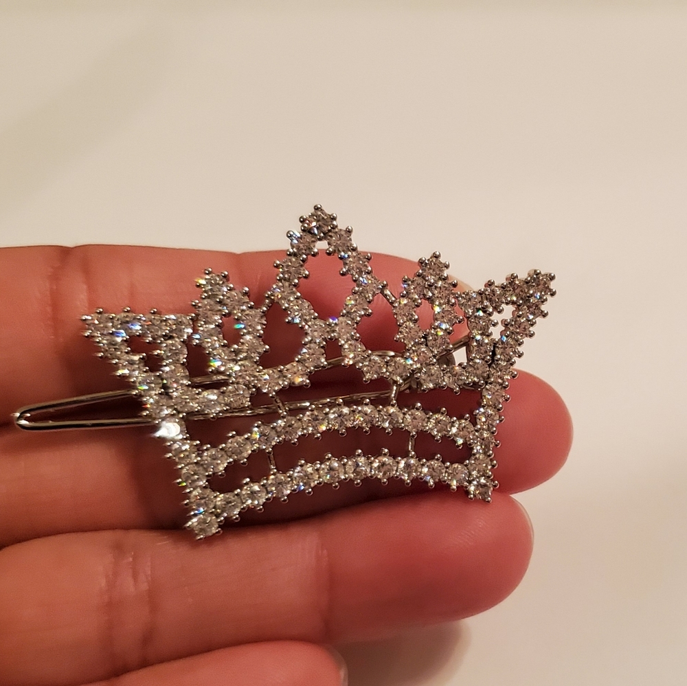 14K White Gold Plated Crown Hair Clip/Pin